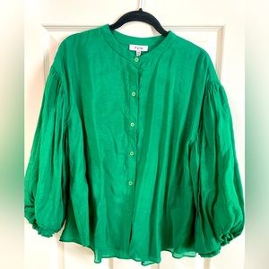 Kelly green silky blouse with oversized sleeves button front